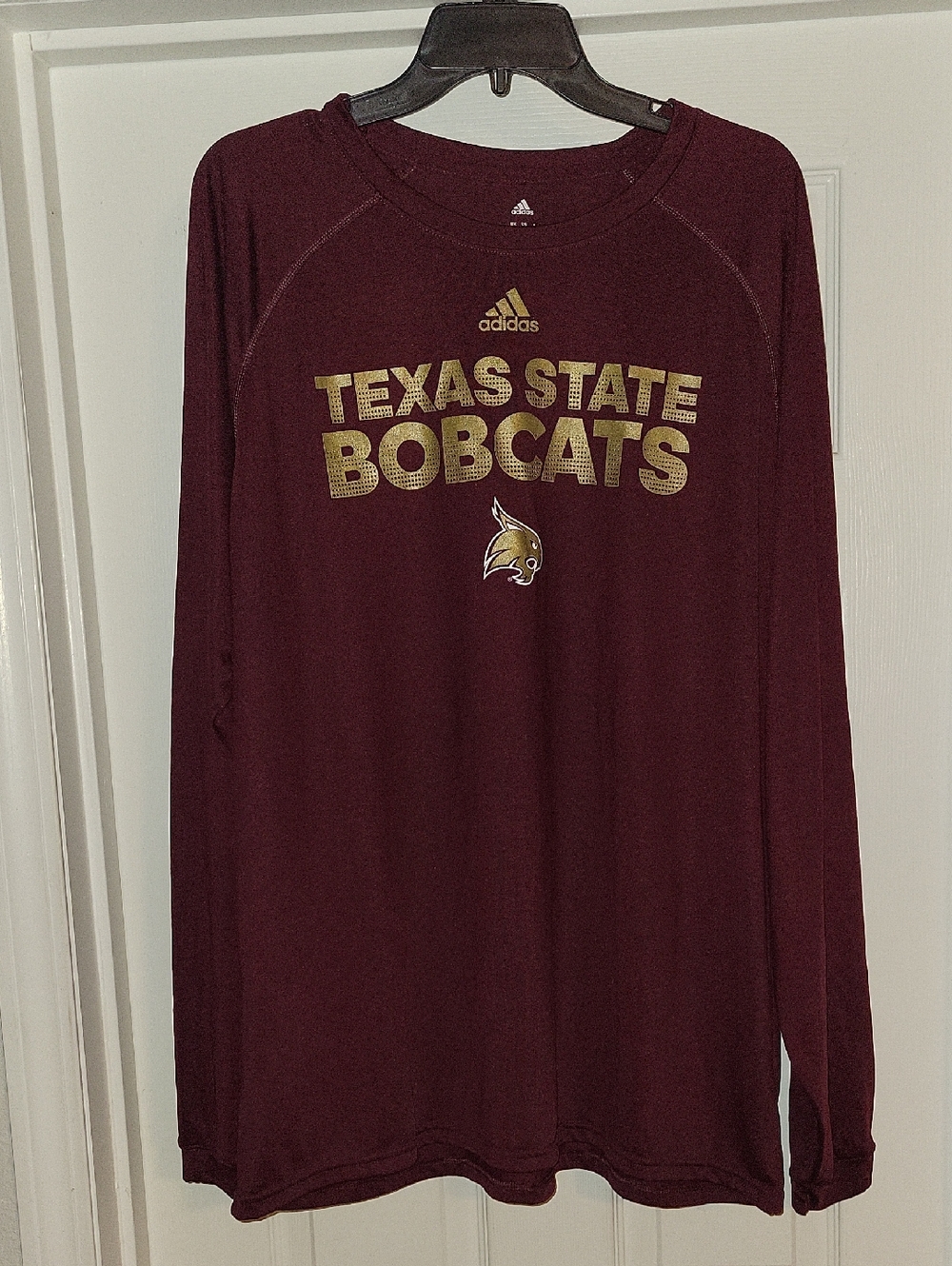 adidas Maroon Long Sleeve Texas State Bobcats Shirt Mens XL